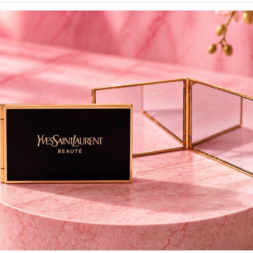 Yves Saint Laurent Black & Gold Compact ships in pretty signiture case